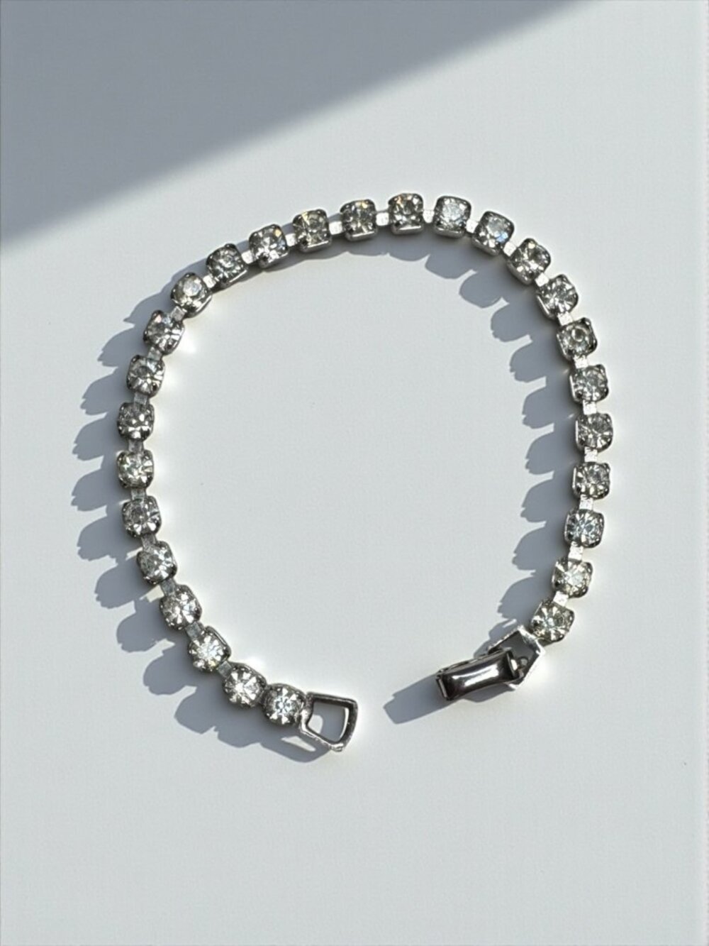 Coro Rhinestone Tennis Bracelet Silver Tone Round Crystal Bracelet Mid Century